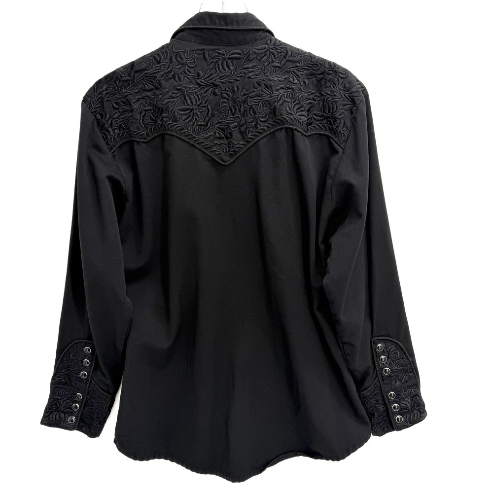 Scully Gunfighter Floral Embroidered Shirt Size M Black Western Snap Button - Picture 4 of 14